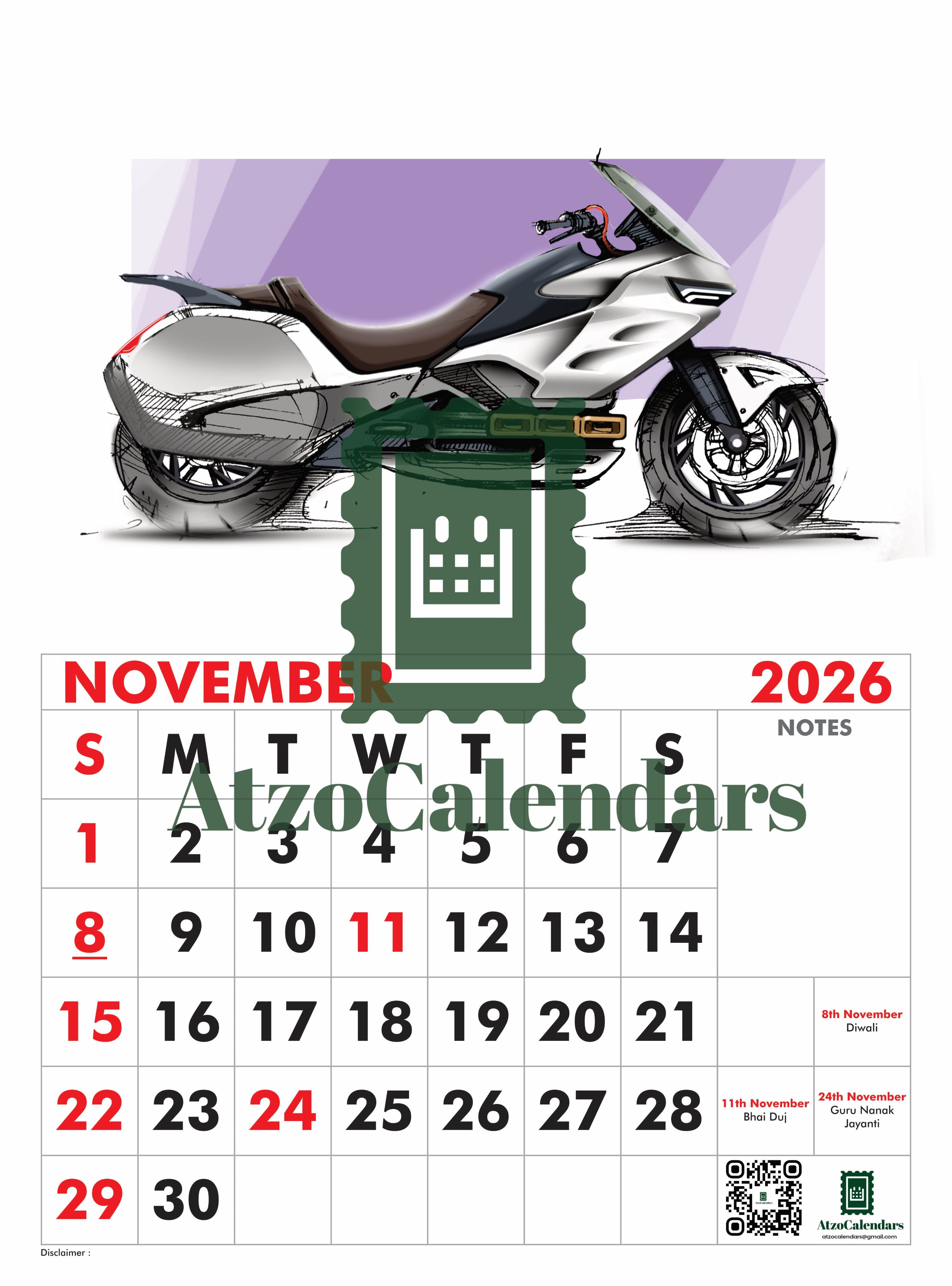 Unique Bike Design Themed - 2026 Wall Calendar - PDF Download