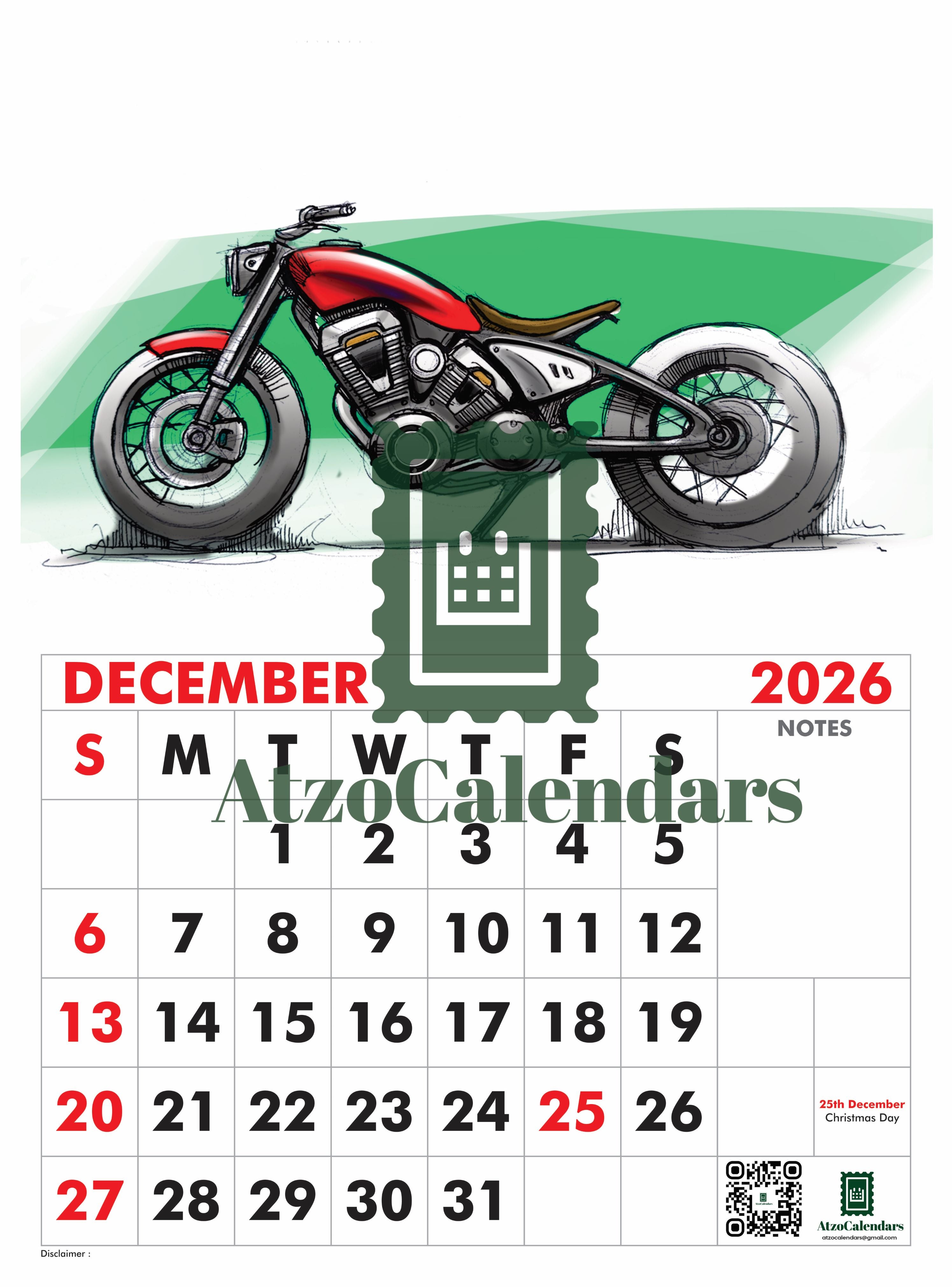 Unique Bike Design Themed - 2026 Wall Calendar - PDF Download