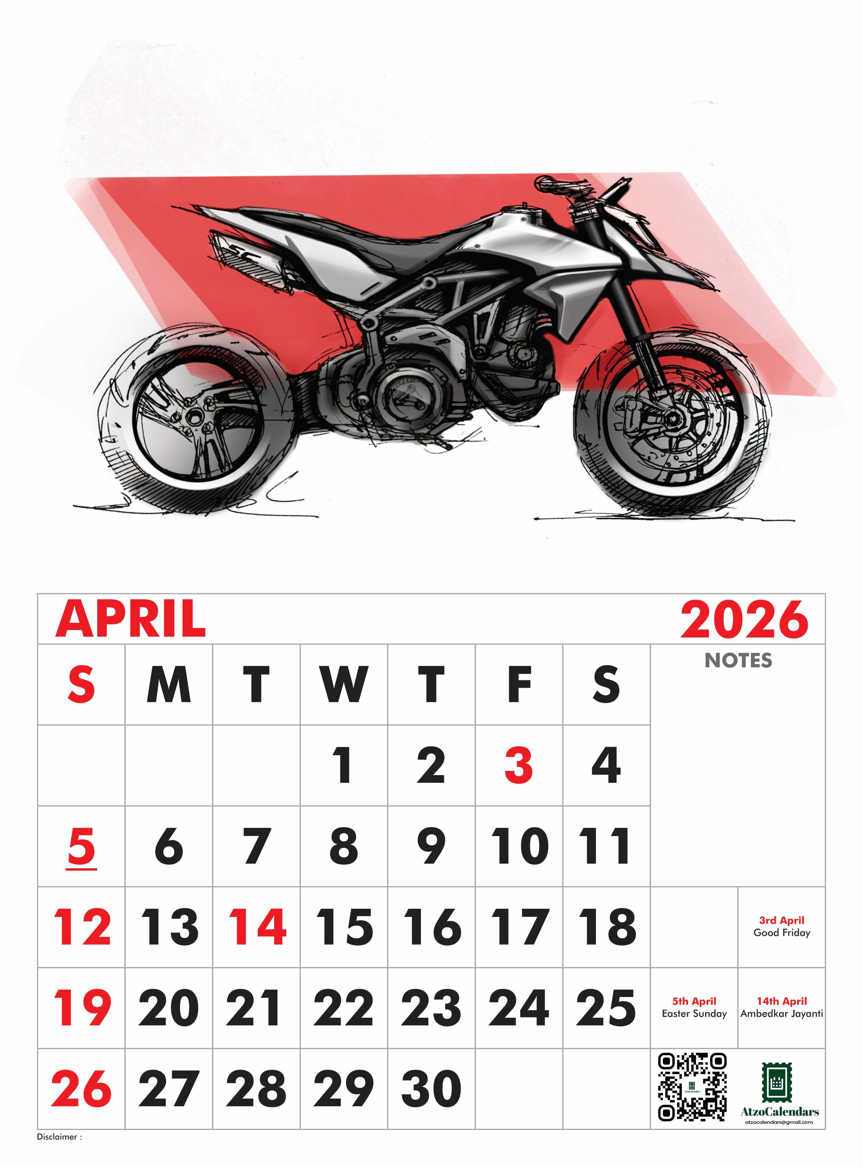 Unique Bike Design Themed - 2026 Wall Calendar - PDF Download