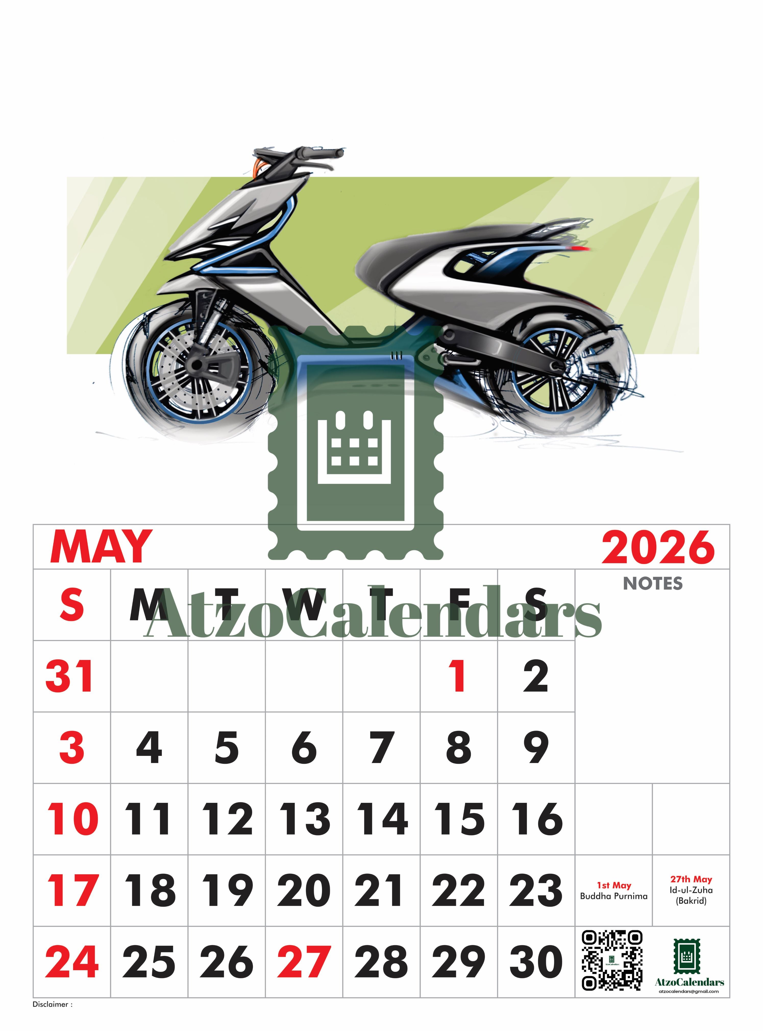 Unique Bike Design Themed - 2026 Wall Calendar - PDF Download
