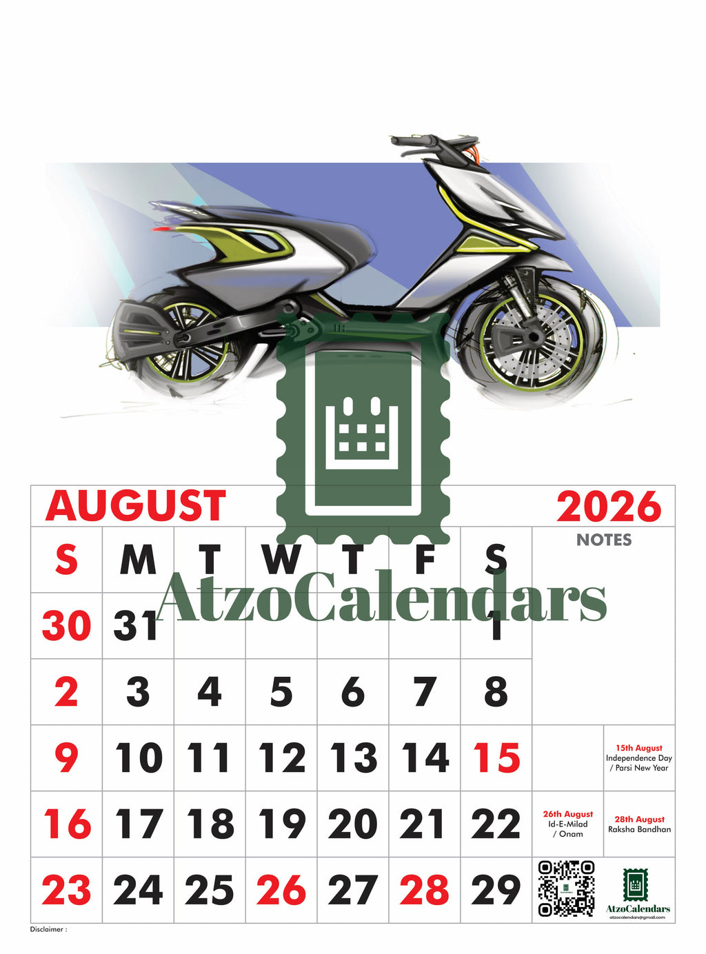 Unique Bike Design Themed - 2026 Wall Calendar - PDF Download