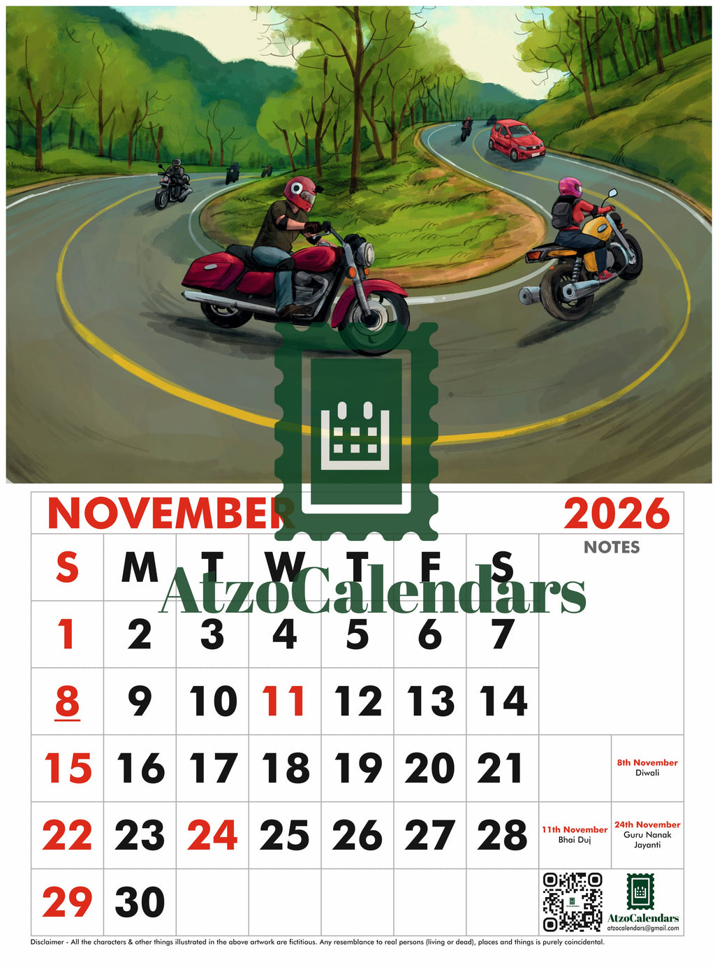 Bikers Journey Themed - 2026 Wall Calendar - PDF Download