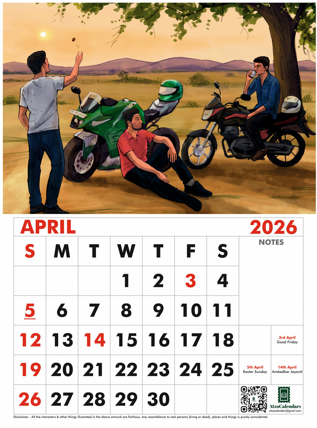 Bikers Journey Themed - 2026 Wall Calendar - PDF Download