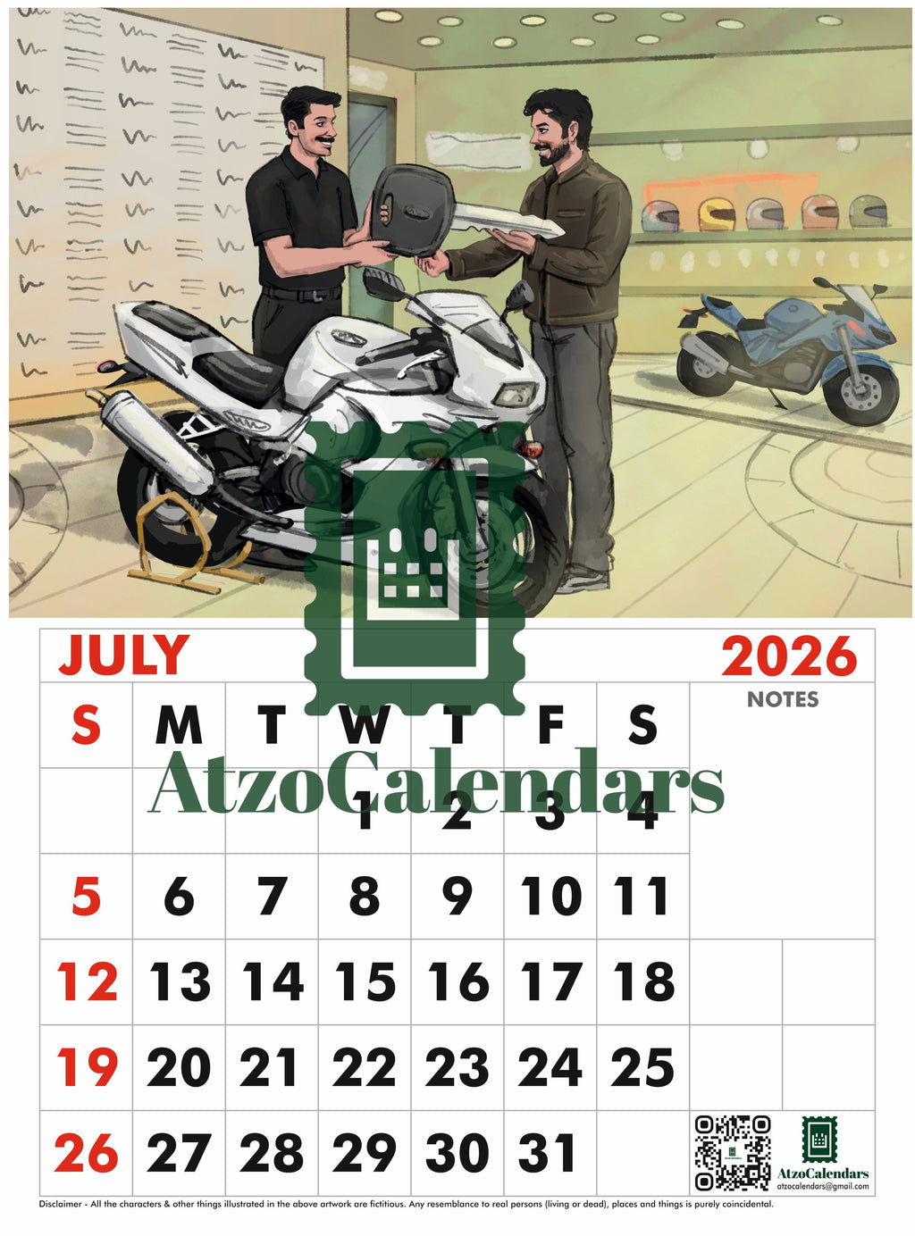 Bikers Journey Themed - 2026 Wall Calendar - PDF Download