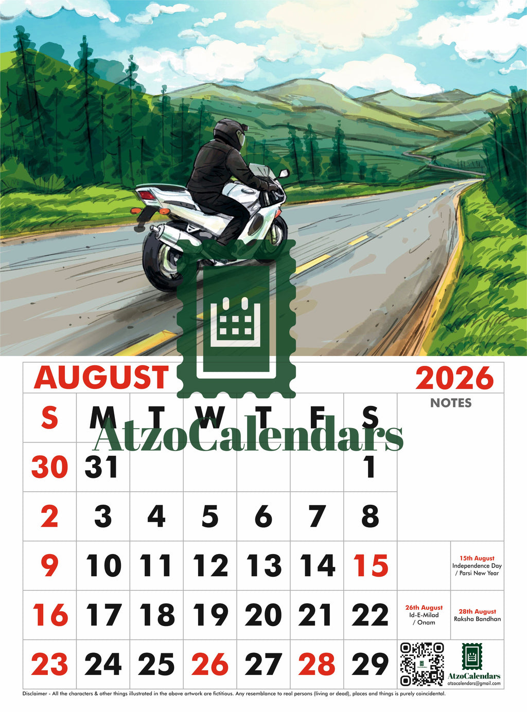 Bikers Journey Themed - 2026 Wall Calendar - PDF Download