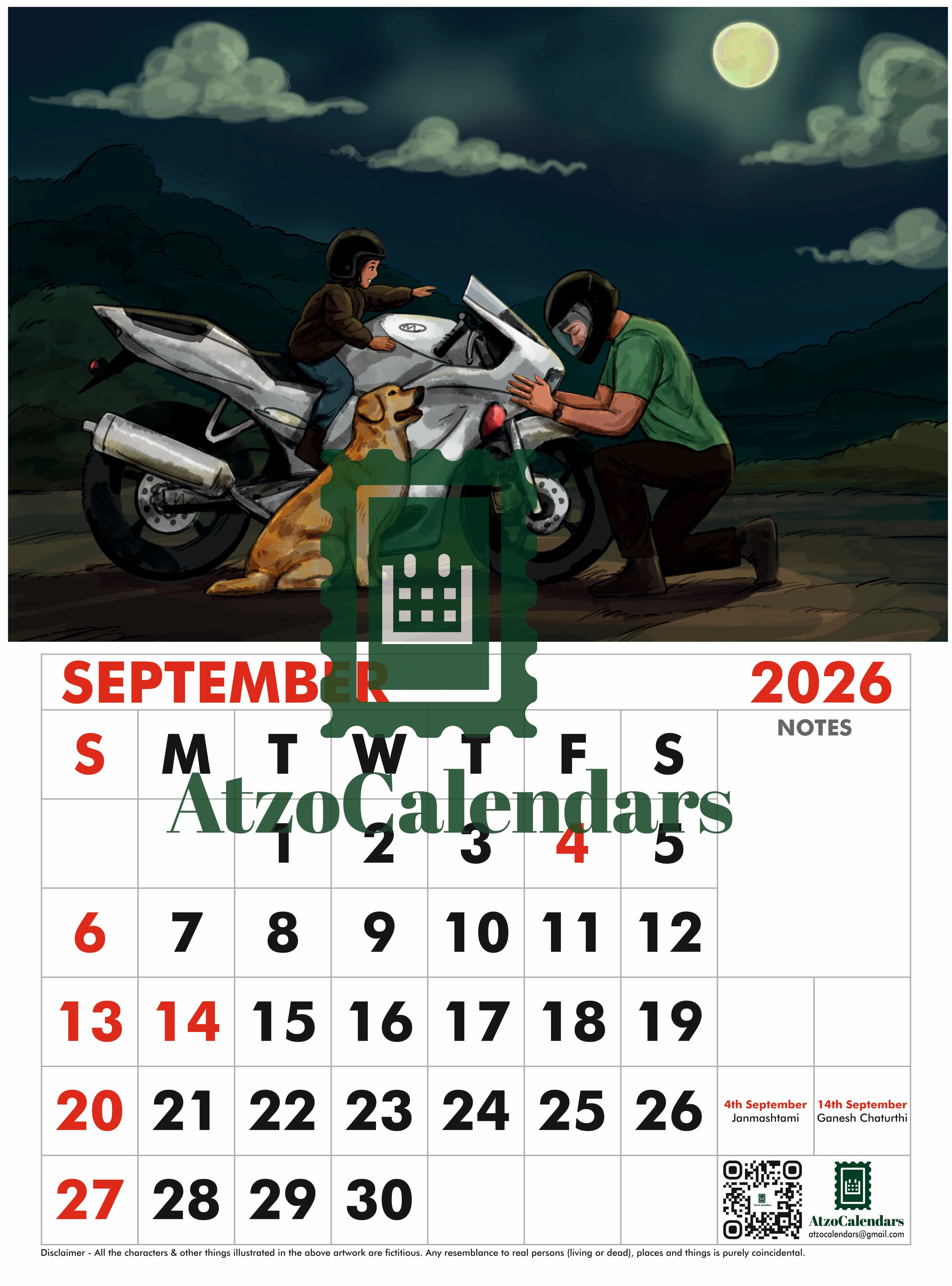 Bikers Journey Themed - 2026 Wall Calendar - PDF Download
