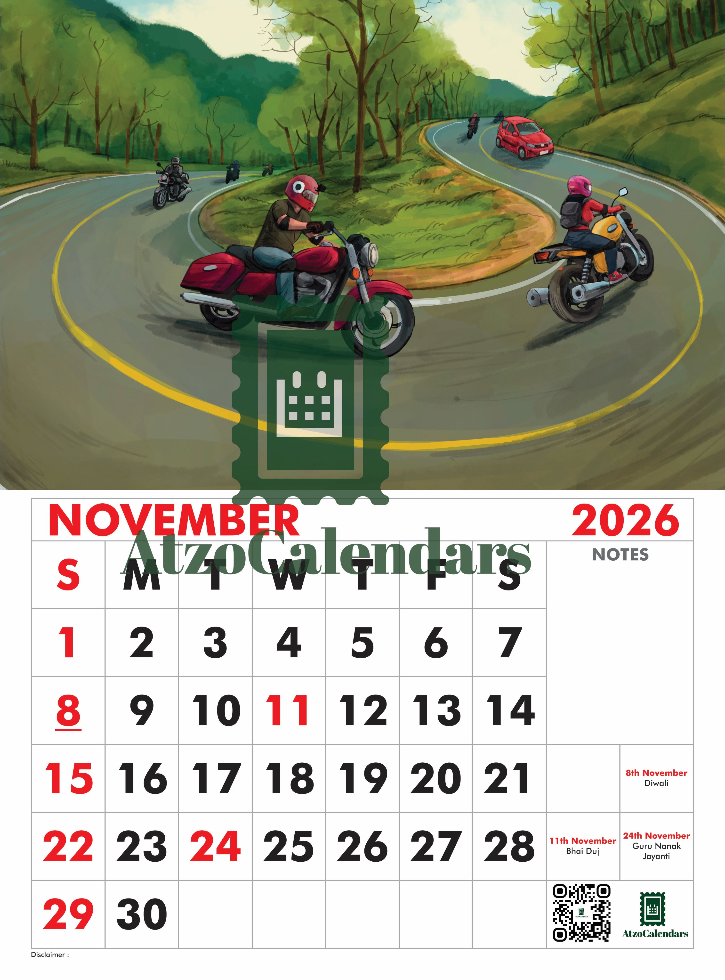 Bikers Journey Themed - 2026 Wall Calendar - PDF Download