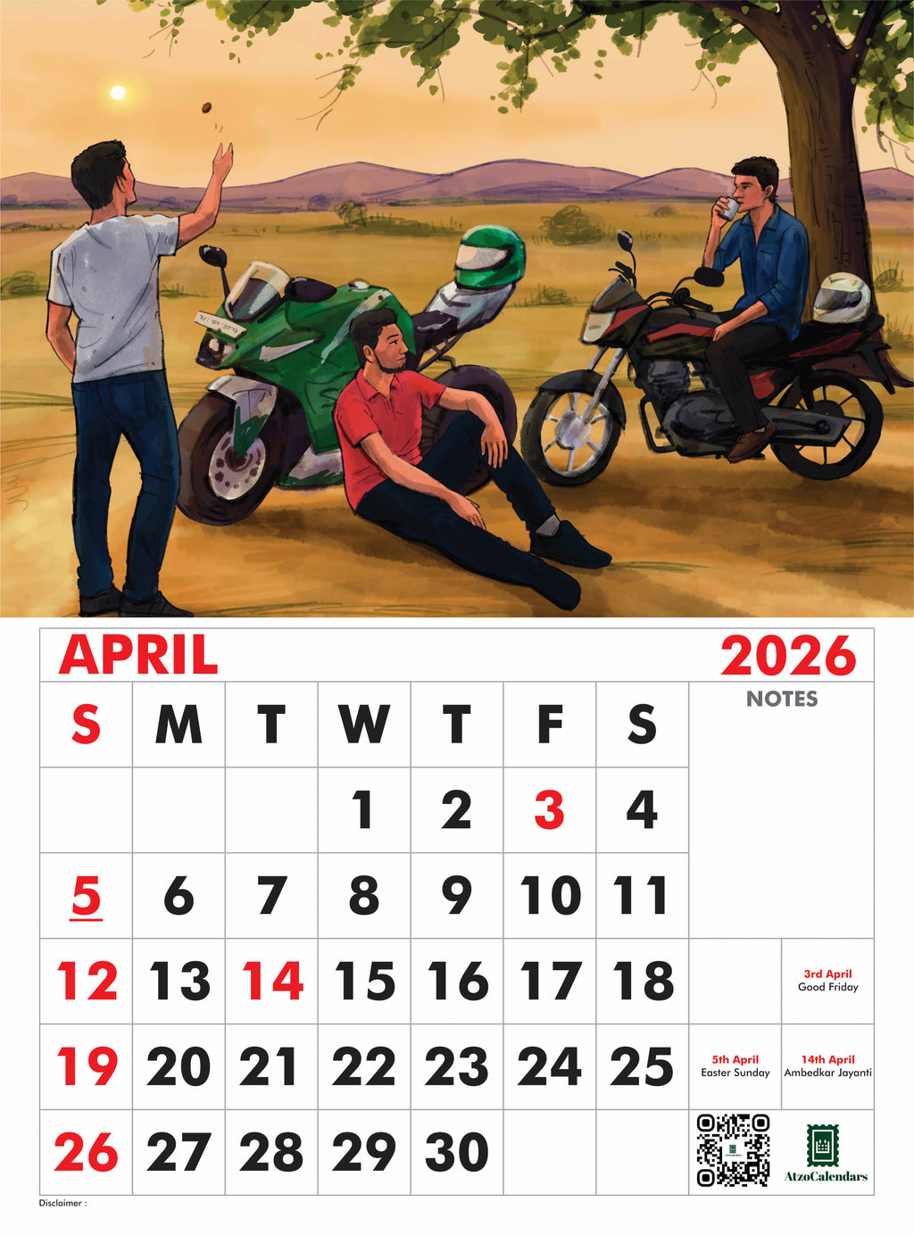 Bikers Journey Themed - 2026 Wall Calendar - PDF Download