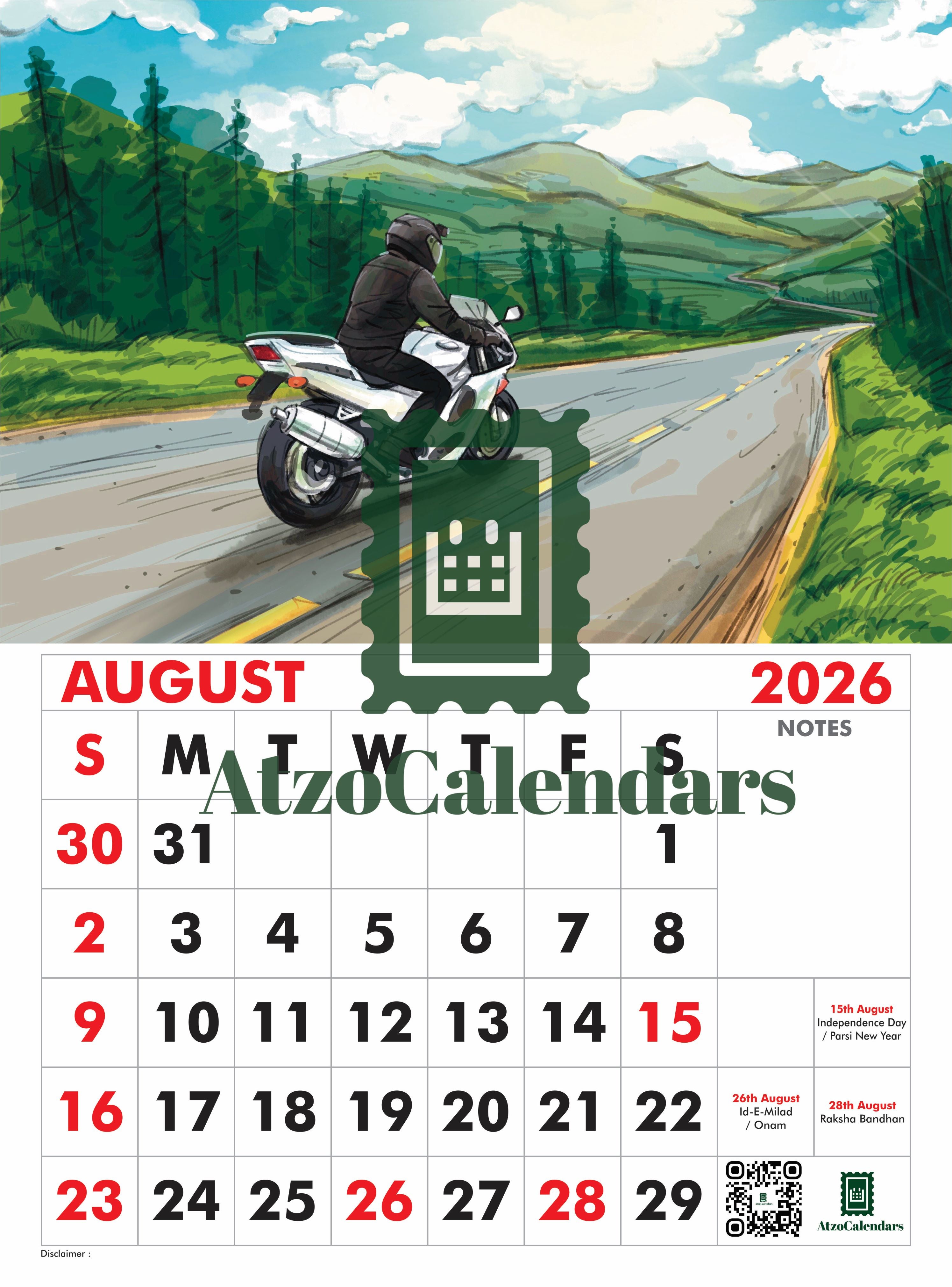 Bikers Journey Themed - 2026 Wall Calendar - PDF Download