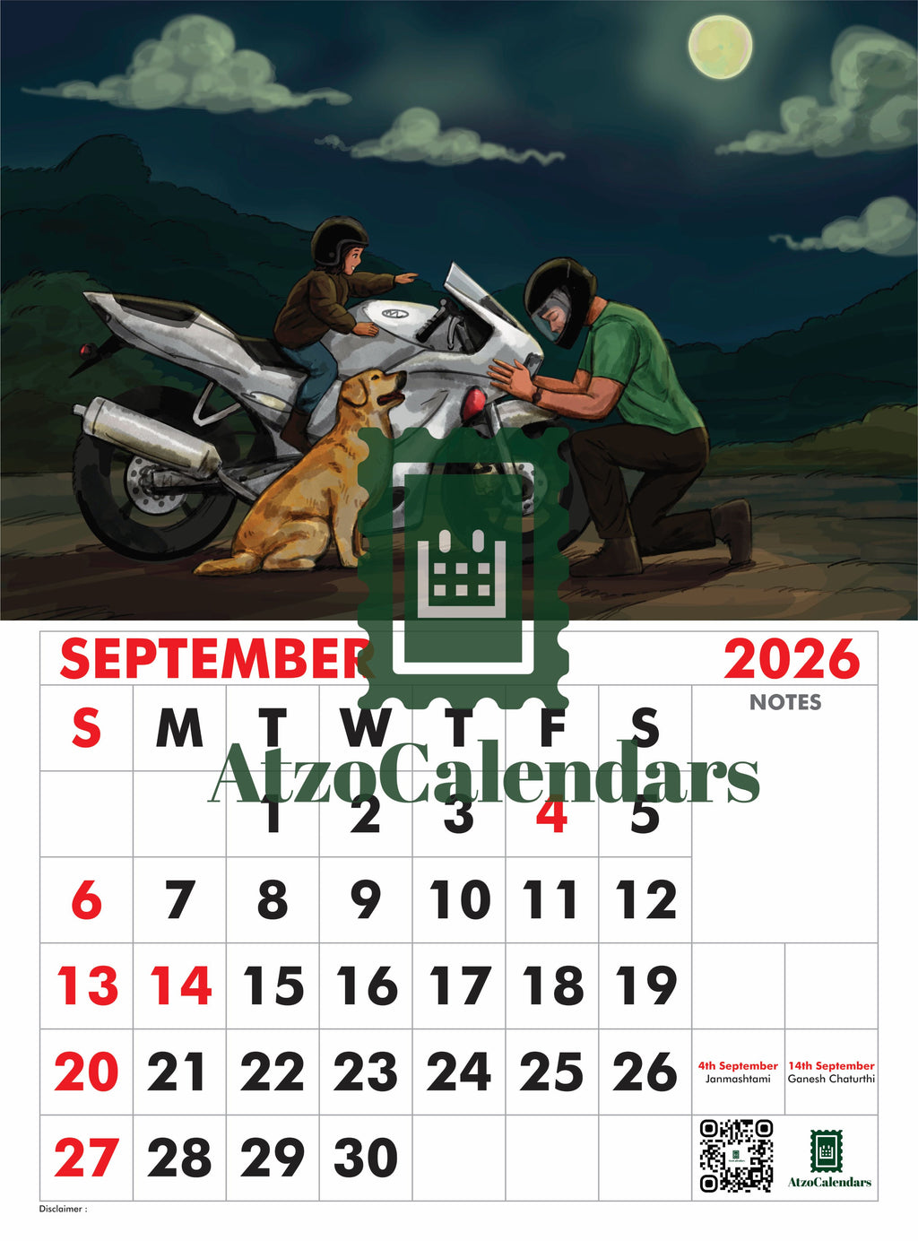 Bikers Journey Themed - 2026 Wall Calendar - PDF Download