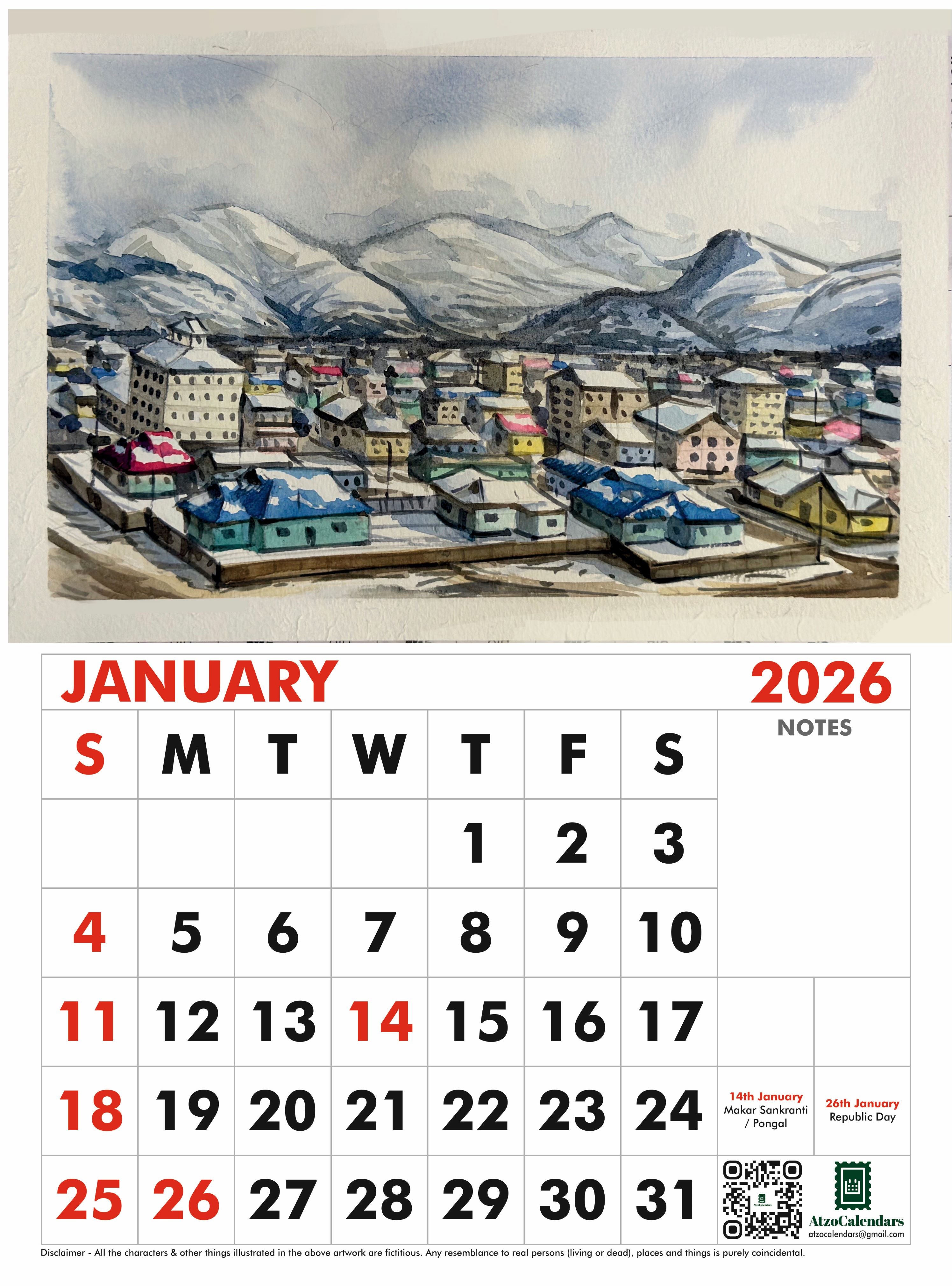 Landscape Themed - 2026 Wall Calendar - PDF Download