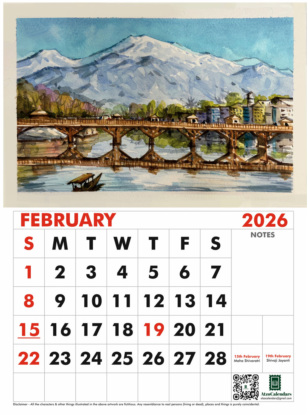 Landscape Themed - 2026 Wall Calendar - PDF Download