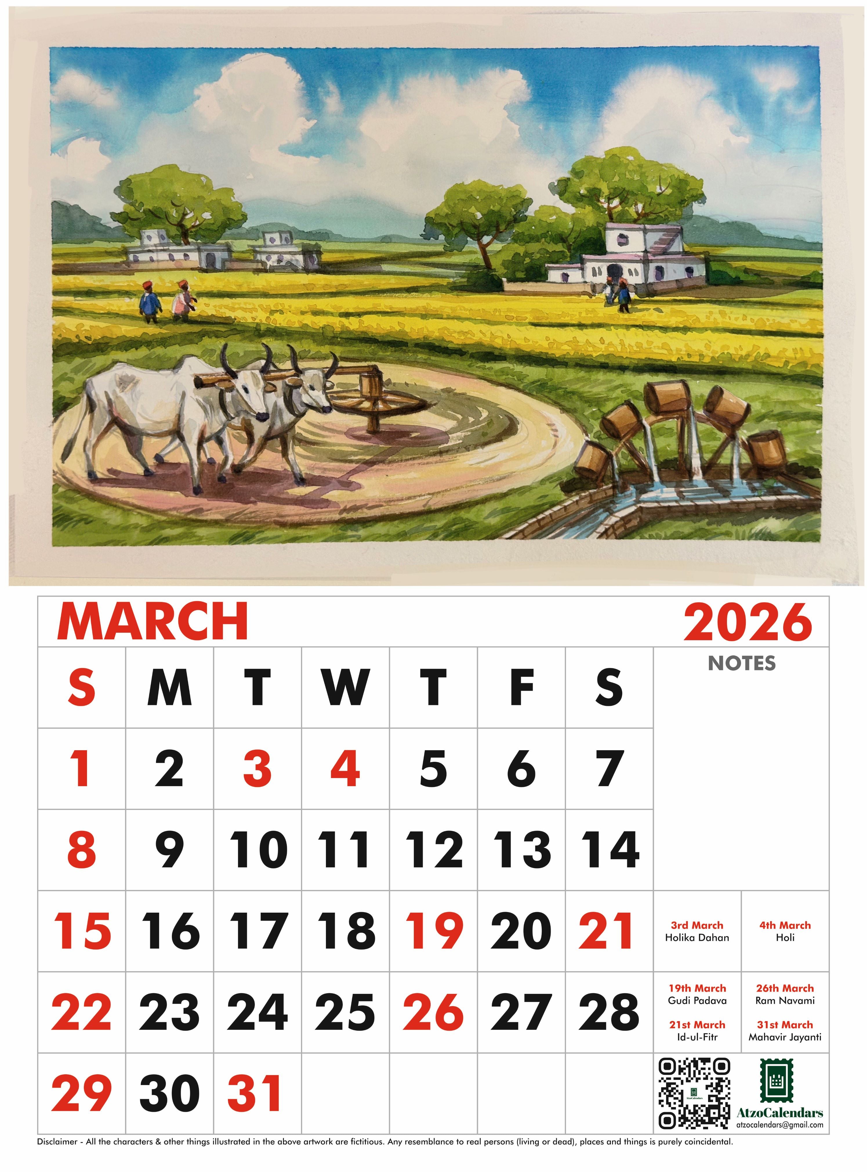 Landscape Themed - 2026 Wall Calendar - PDF Download