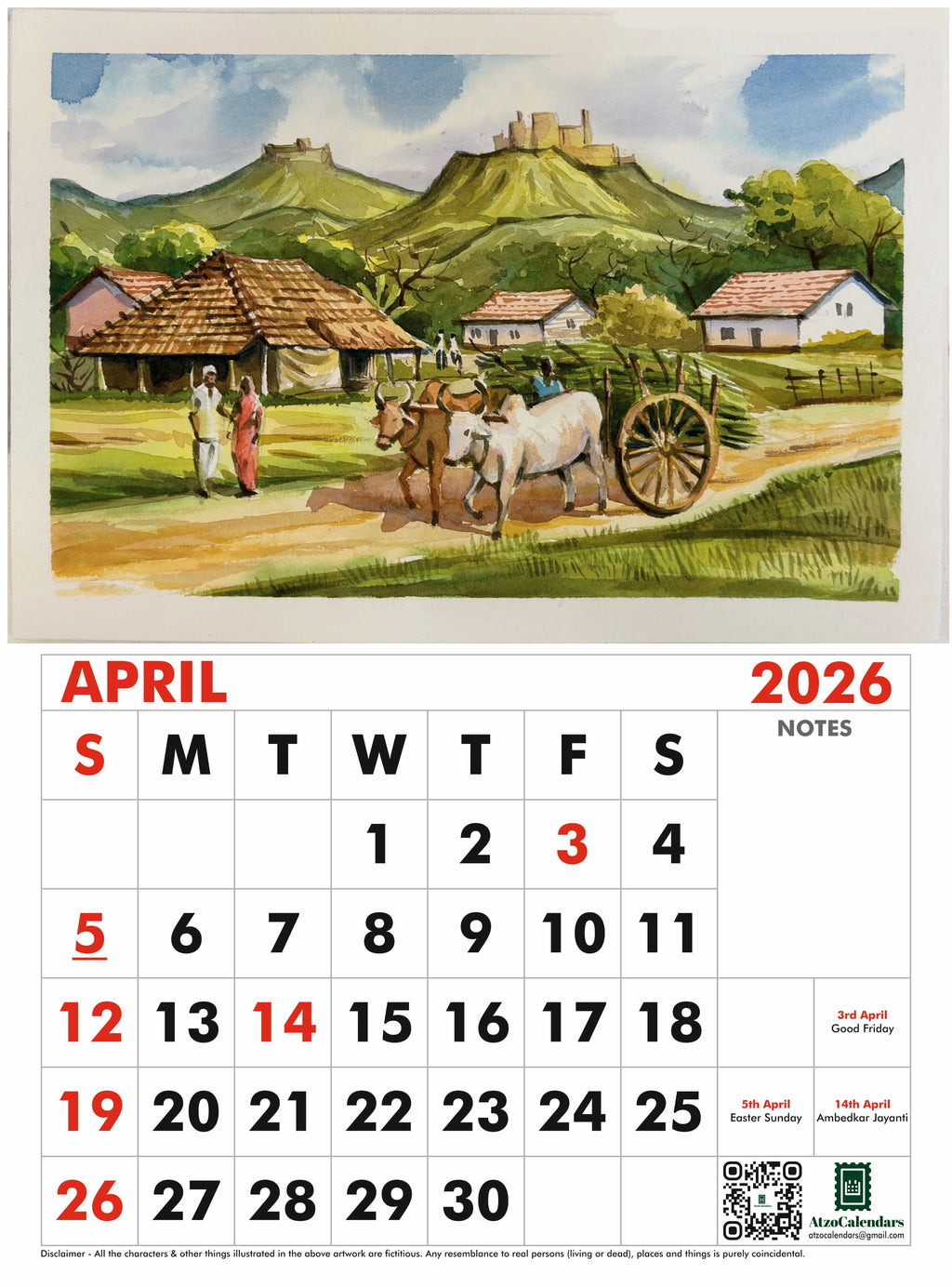 Landscape Themed - 2026 Wall Calendar - PDF Download