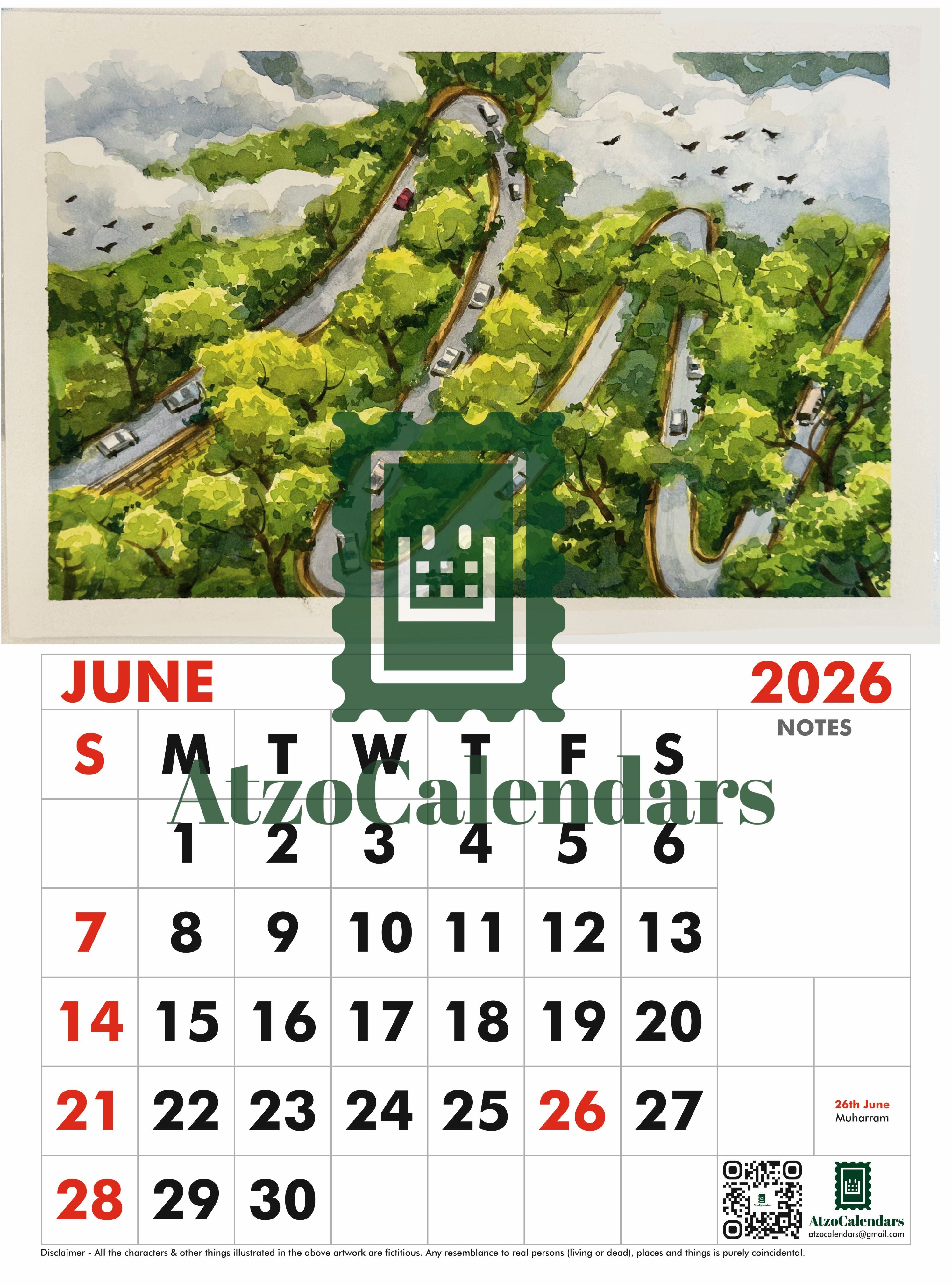 Landscape Themed - 2026 Wall Calendar - PDF Download